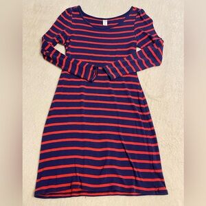 Old Navy Long Sleeve Dress in Navy and Red Stripes